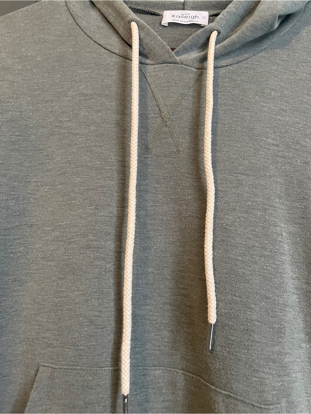 Kaileigh Olive Green Pullover Hoodie with Cream Drawstrings - Picture 3 of 5